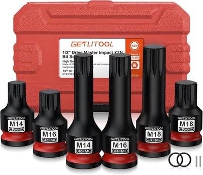 GETLITOOL 1/2'' Kraft Vielzahn Bit Steckschlüssel Satz, 6tlg M14 M16 M18 Kraft