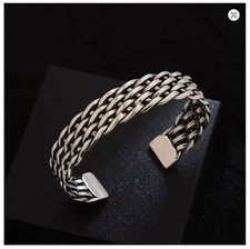 Solid 925 Sterling Silver Mens Heavy Woven Torque Bangle Cuff Bracelet UK NEW