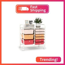 LDAILY 9 Drawer Rolling Storage Cart, Rolling Cart with Drawers for Classroom, A