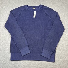 NWT J.Crew Men's Sz L Vivid Navy Washed Ribbed Cotton Sweater Preppy 118