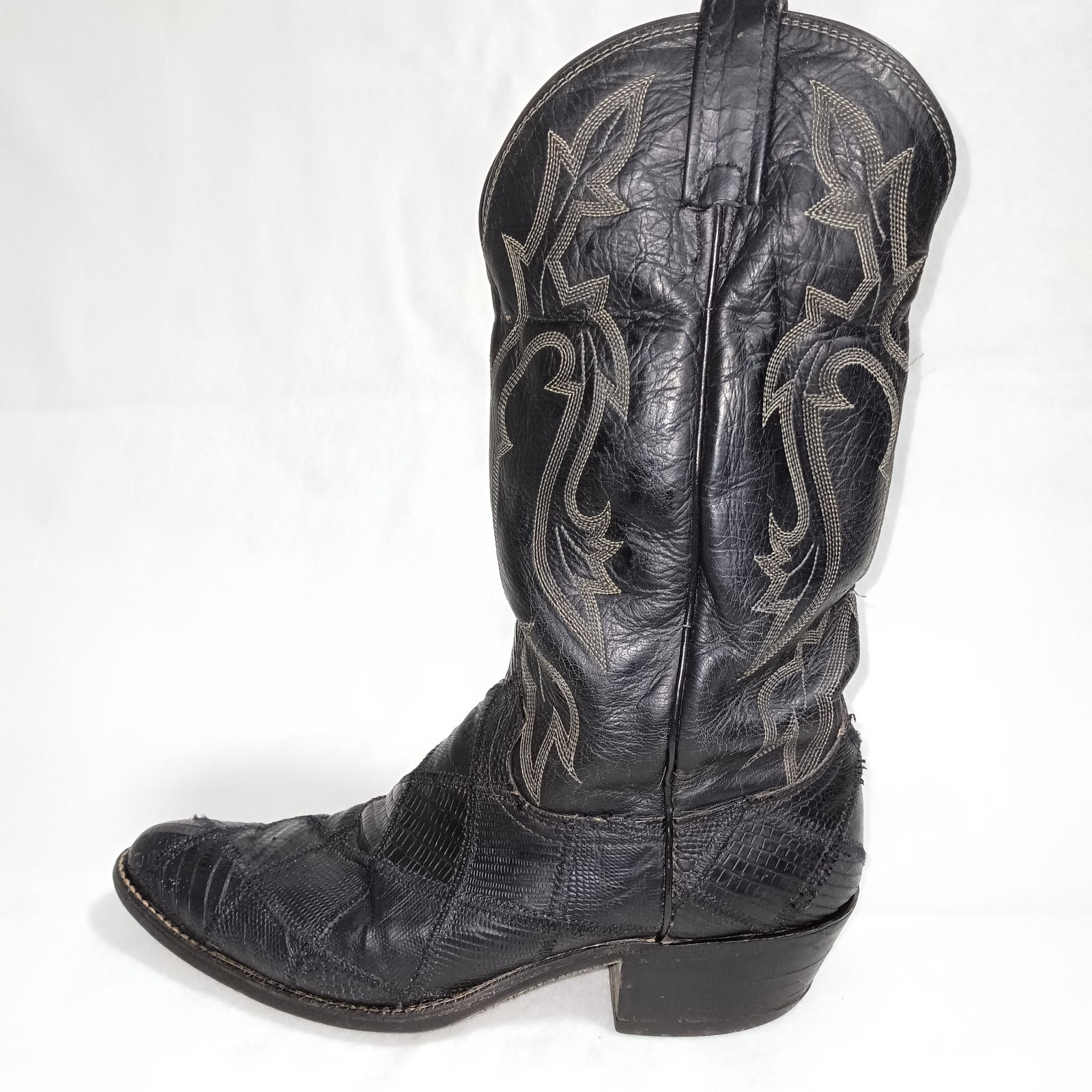 Vintage Dan Post Black Lizard Patchwork Cowboy Bo… - image 3