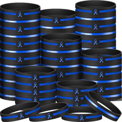 100 Pcs Colon Cancer Awareness Silicone Bracelets Blue Awareness Ribbon Rubbe...