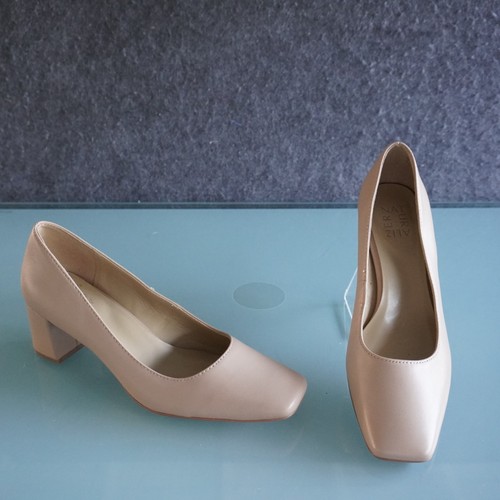 Naturalizer Karina Leather Pumps Block Heel Square Toe Beige Nude Shoes Sz 9M 40