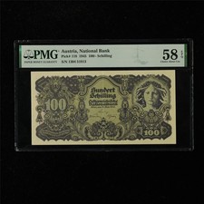 1945 Austria National Bank 100 Schilling Pick#118 PMG 58 EPQ Choice About UNC