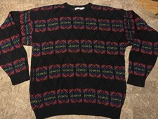 Vintage 90s Claiborne 100% Cotton Knit Sweater Size XL Made In USA Geometric Y2K