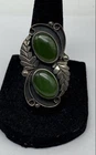 Sterling Silver Jade Vintage Leaf Design Ring 9.6g
