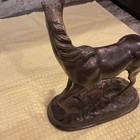 Vintage bronze tone cast metal horse figurine oval base @ 9” mid-century decor — photo 4