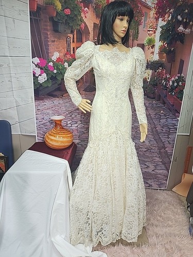 vintage Y2K Ivory Cream Satin beaded n Lace w/ sequin boho Maxi Dress S