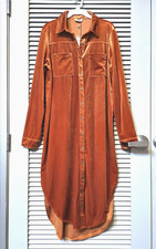 golden rust velvet button down shirt long dress L