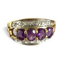 9ct Gold Amethyst & Diamond Ring - MISSING STONE - Repair Restore Vintage