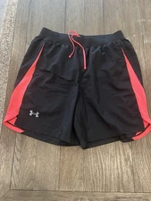 Mens Under Armour Lined Shorts Black Pink Medium