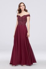 Blondie Nites by Stacy Sklar Burgundy Beaded Off Shoulder Maxi Dress Size 3