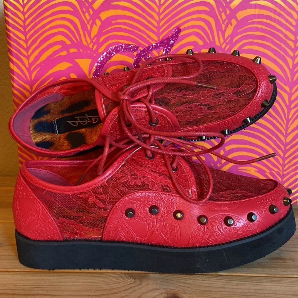 NOVO! PUNHO DE FERRO Lovelace Your Face VERMELHO Renda cravejada Plataforma Creepers Tamanho 36/5 - Imagem 2 de 4