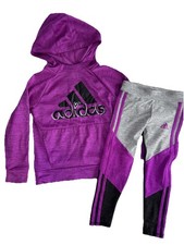 adidas Girls Tracksuit Set Purple Gray Colorblock Hoodie  Pants Size 5