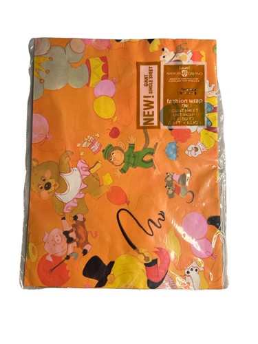 VINTAGE LAUREL GIFT WRAP SHEET 8.33sqft CIRCUS FOR KIDS CLOWNS BEARS PIGS MONKEY - 第 1/2 張圖片