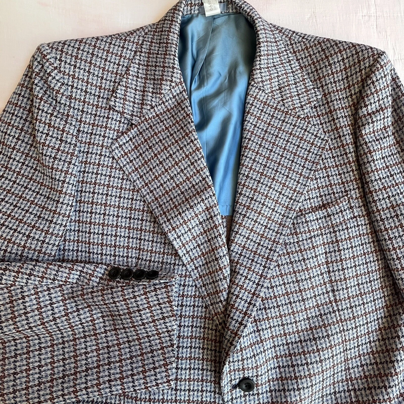 Blazer salon vintage Sewell Supreme années 70 gris bleu pied de poule taille 44 voir mesure