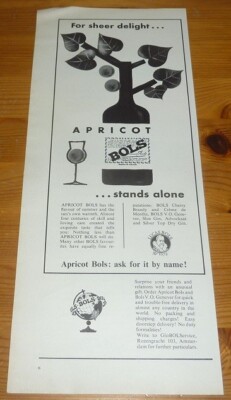 1965 APRICOT BOLS VINTAGE ORIGINAL MEDIUM PRINT AD