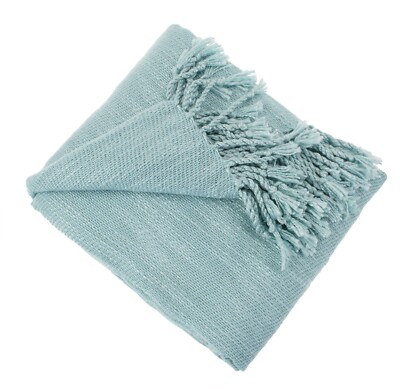 Aqua Blue Classic Woven Throw Blanket with Tassels   Soft & Cozy 50'' x 60''
