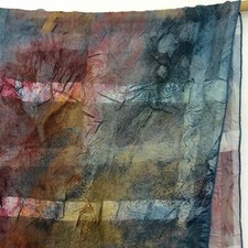 Mademoiselle Women's Vintage Scarf 100 Polyester Crinkle Leaf Print Blue Red