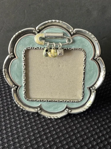 Brighton Baby Boy Picture Frame Blue Enamel Baby Love Flower