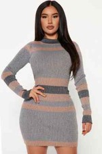 Fashion Nova Americano Sweater Mini Dress Size XL Grey Combo