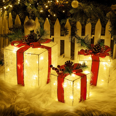 Christmas Lighted Gift Boxes, Christmas Decorations Indoor 8 Modes & Timer Funct