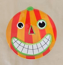 Ceramic Halloween Trinket Dish Pumpkin Face Candle Plate Treat Dish 5" New