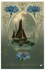 1908 To Wish you a Happy New Year Ship Naval Nautical Theme Vintage Postcard CT