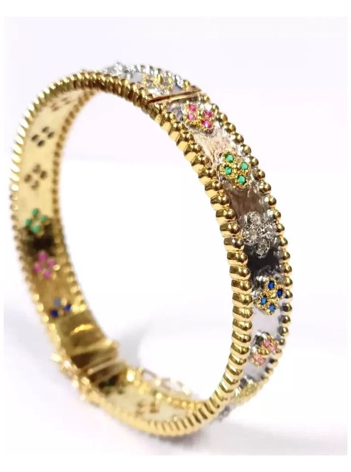 0.60ct Rose Cut Diamond 925 Silver Ruby Sapphire Emerald Wedding Bracelet - Image 3 of 4