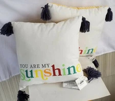 Set of 2 You are my Sunshine Throw Pillows Tassles New w/ Tags