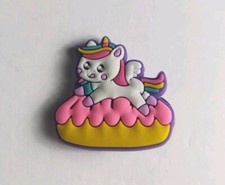 Rubber Shoe Charm Rainbow Unicorn Riding On A Pink Donut Sweet Cute Adorable