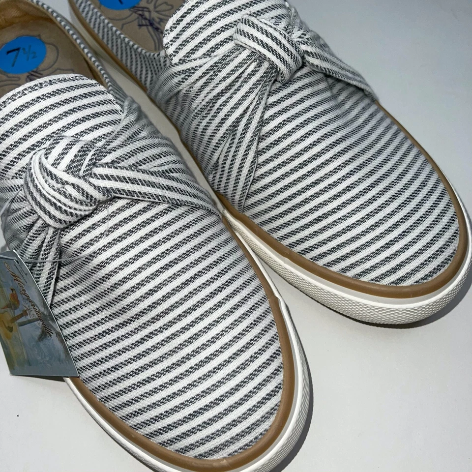 Margaritaville Mujer Zapatos Azul Rayas Costeras Sin Cordones Nudo Mula Tenis Planos Foto 3 de 4