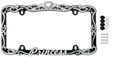 Chrome/ Black Metal Princess Crown License Plate Frame Car auto Truck Tag Holder