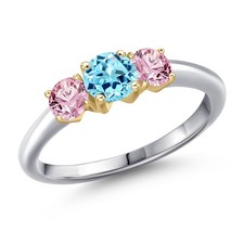 925 Silver and 10K Yellow Gold Blue Apatite and Pink Lab Grown Diamond