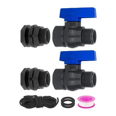 Rain Barrel Spigot Kit PVC 2 Pack 3/4'' GHT Durable Garden Valve Set Bulkhead