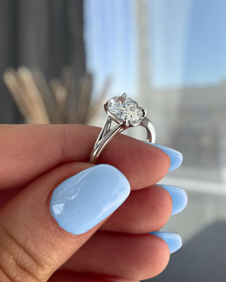 2 CTW Oval Cut VVS1 Moissanite Solitaire Splits Shank Ring 14K White Gold Plated