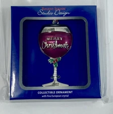 REGENT SQUARE STUDIO DESIGN Merry Christmas 2022 Ornament NIB RED WINE IN GLASS