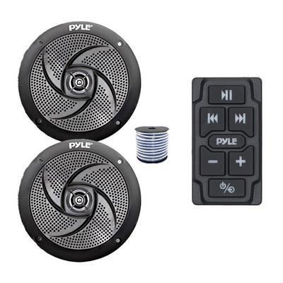Pyle Marine Bluetooth Controller, 2x 6.5'' 240W Boat Speakers (Black) w/Wire
