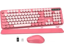 Wireless Keyboard and Mouse Combo - Round Keycaps Full-Size Retro Typewriter ...
