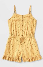 Cat And Jack Romper Girls Large 10/12 floral Yellow Ruffle Stretch Sleeveless