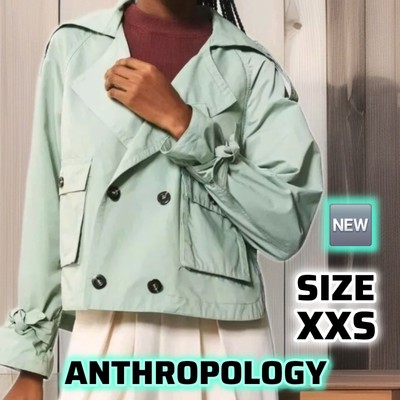   NEW Anthropologie Cropped Trench Jacket. Color: Mint , SIZE:XXS 