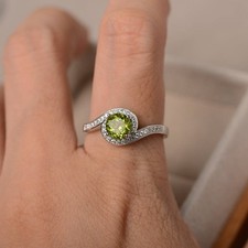 2CT Peridot Round Gemstone 925 Silver Plated Halo Ring Duty Free