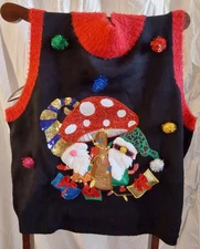 Ugly Christmas Sweater Vest Womens XXL Gnome Mushroom Holiday Knit 33 Degrees