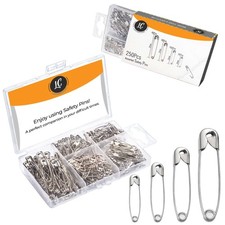 250 Pack Safety Pins by Luxurecourt, 4 Assorted Sizes of Durable, Silver