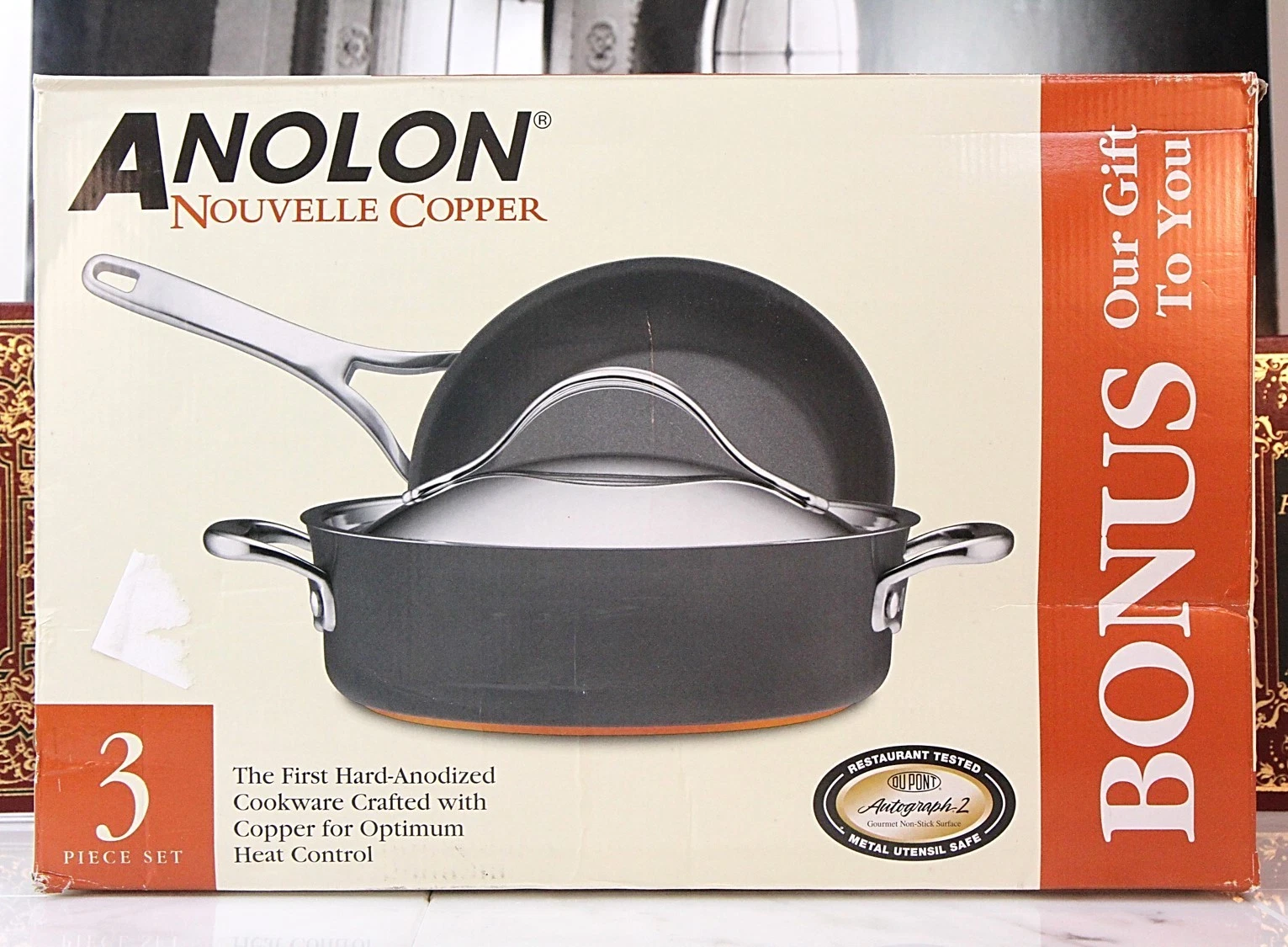 ANALON NOUVELLE COPPER SET ANODIZED - NONSTICK 10" SKILLET 3 QT SAUTEUSE LID NIB