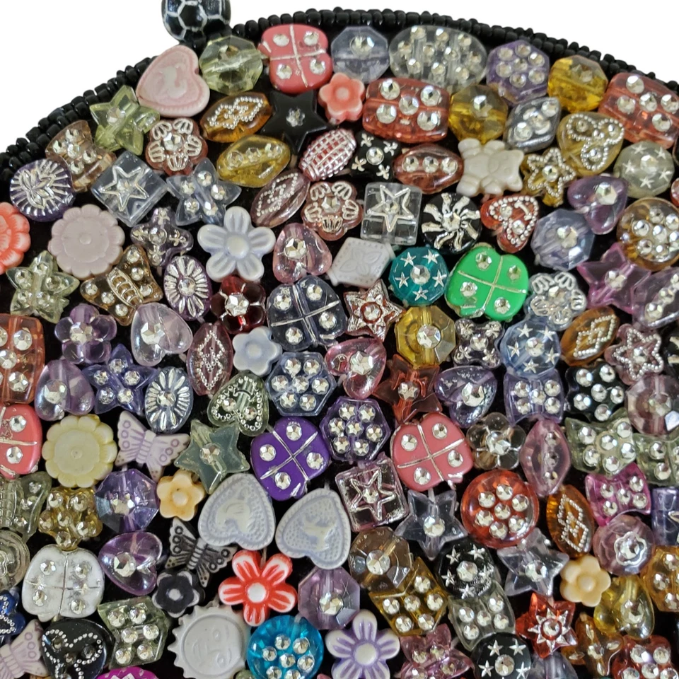 SASHA Beaded Hard Shell Handbag Purse Heart Shape Linen Back Zipper Lined - Image 2 of 4