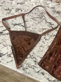 XL  Corset With Matching Thong. New Never Worn, Brown With Design &  Metal Clasp