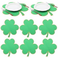 St. Patrick's Day Linen Placemats Set of 6, Green Shamrock Shaped Placemats 