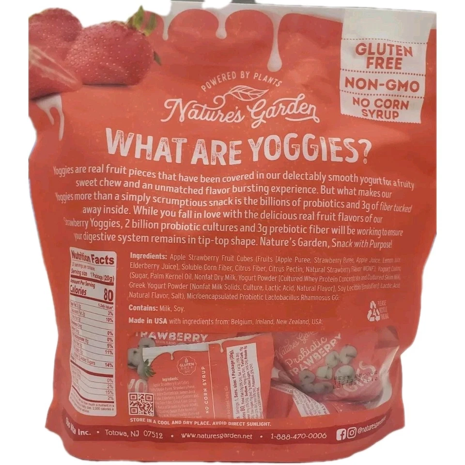 Natures Garden Probiótico Fresa Yoggies 30 unidades Bolsa 1 lb 5,2 oz Snack Foto 2 de 4