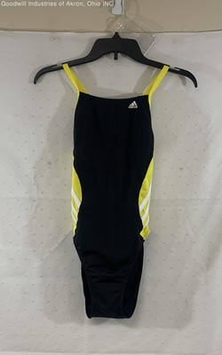 Adidas Women's Black Yellow Solid Splice Vortex Back Swimsuit Sz 32 NWT